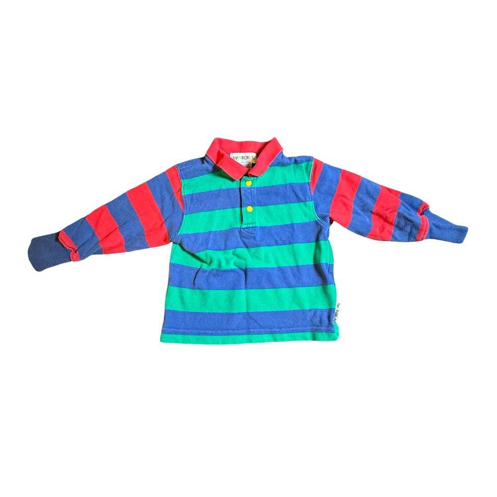 Vintage Gymboree Kids Striped Long Sleeve Polo Shirt Blue Green Red Small Rugby